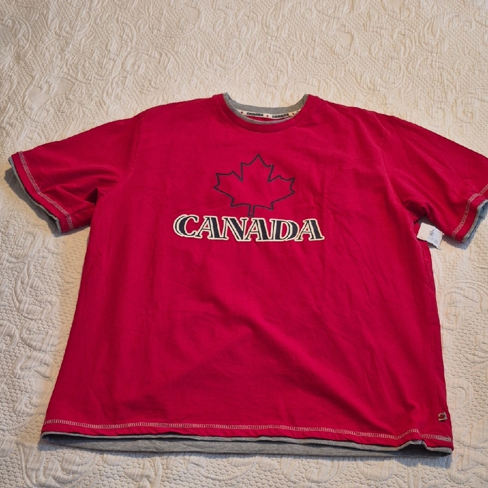 Athletic Works men's Large red with gray trim short sleeve shirt NWT